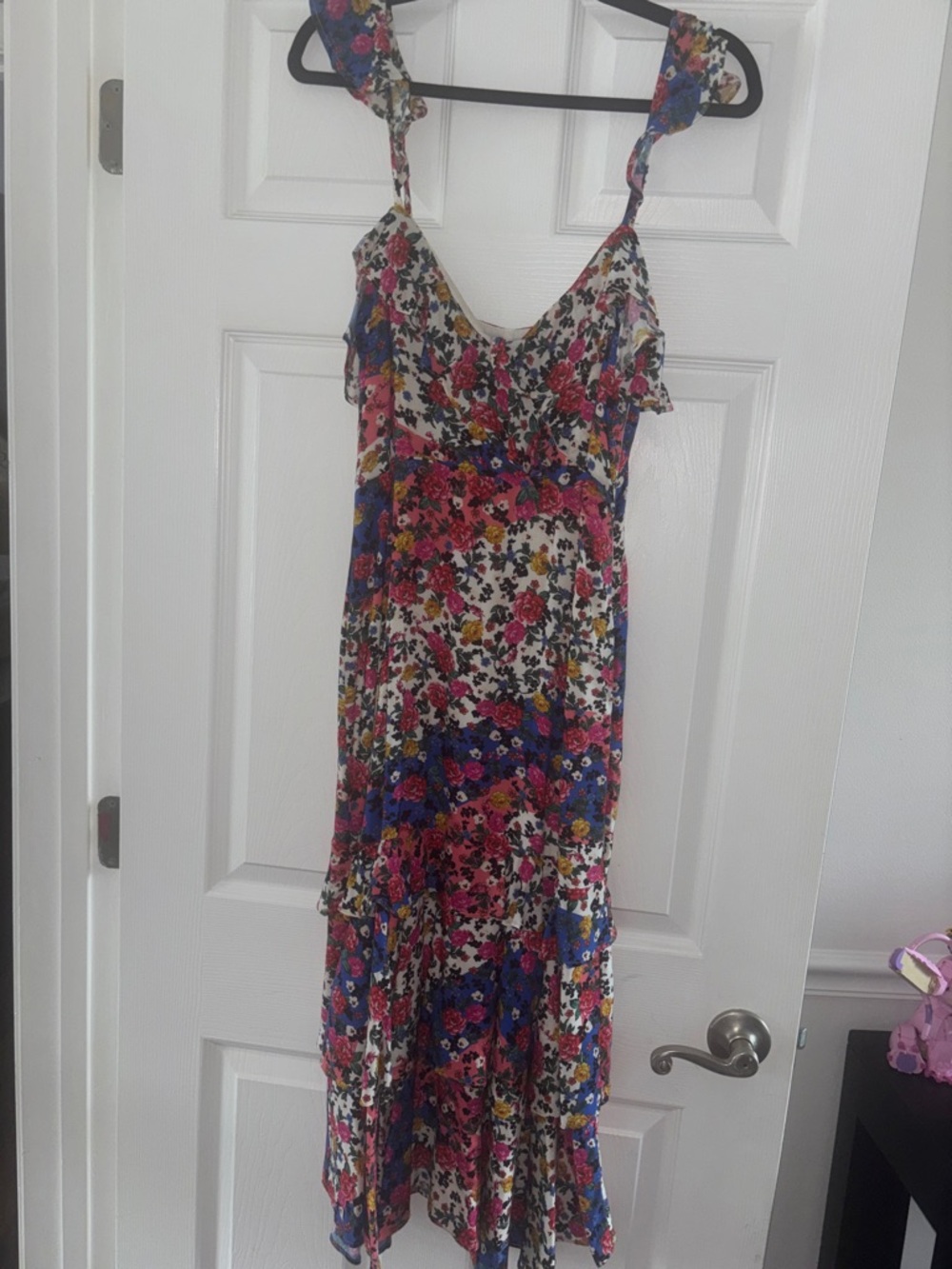 MAJORELLE Floral Midi Dress in White, Pink, Blue, Yellow